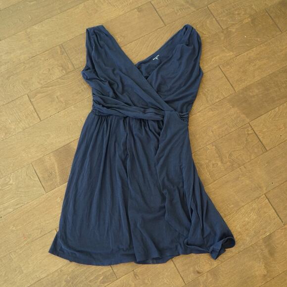 Garnet Hill Cross-Pleated Knit Dress Navy Size‎ Large - Picture 1 of 4